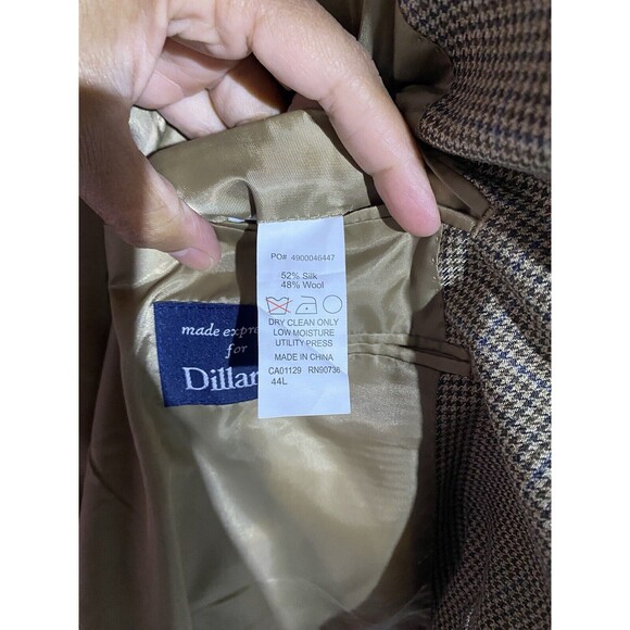 Ralph Lauren Blazer Mens 44L Tan Houndstooth Silk Wool Windowpane Plaid Office - Picture 8 of 15